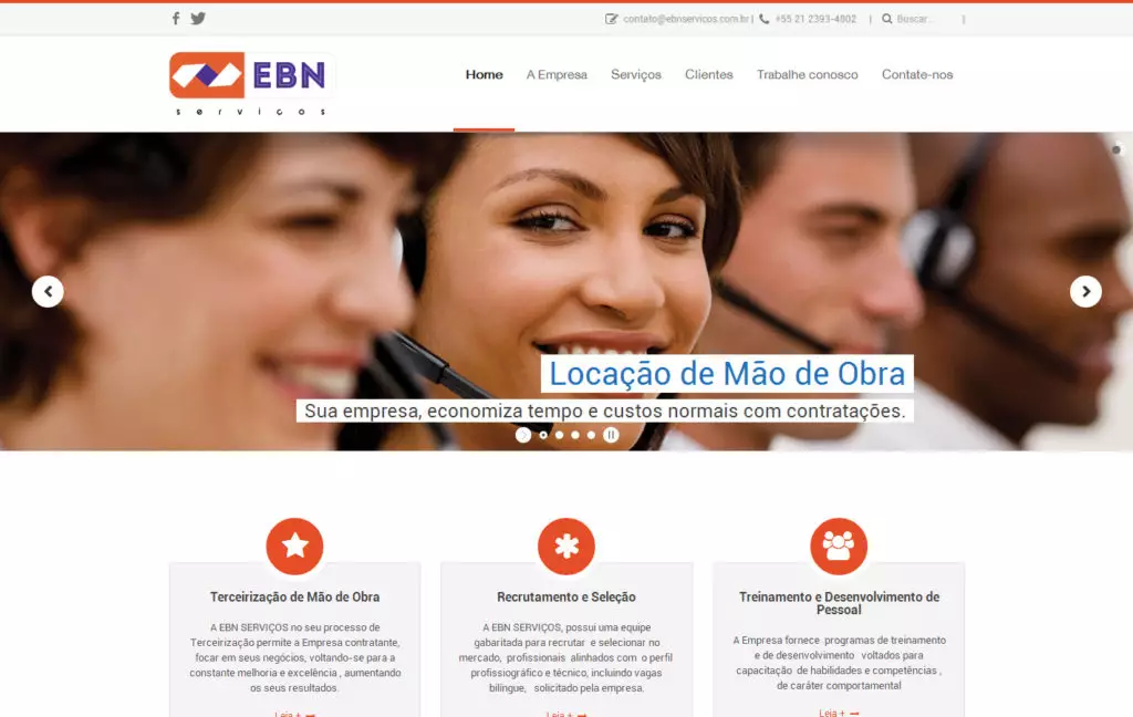 Site EBN Serviços - Uma empresa de terceirização de mão de obra